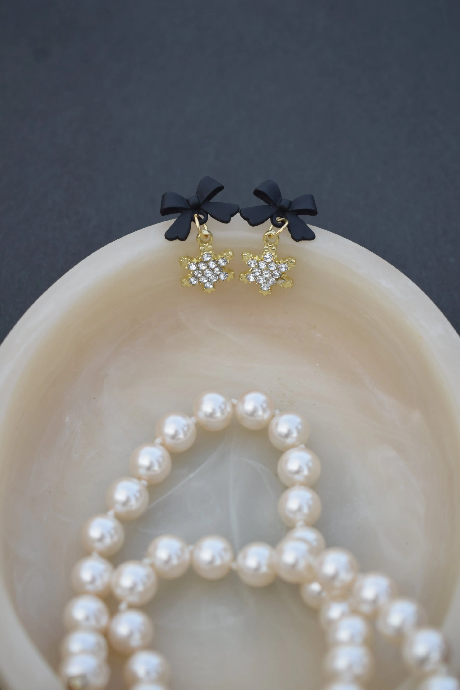 Black Bow & Snowflake Crystal Earrings - The Last One