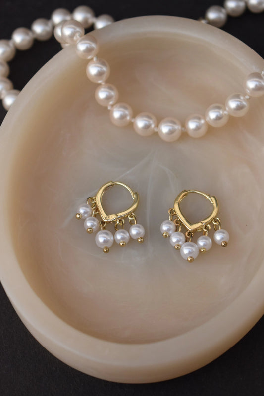 Gold Hoop Earrings with Dangling Pearls - The Last One