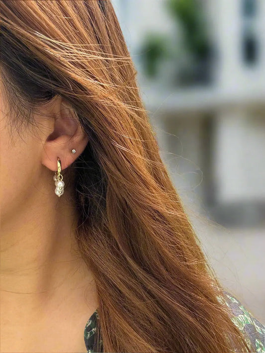 Gold Hoop Earrings with Dangling Pearls - The Last One