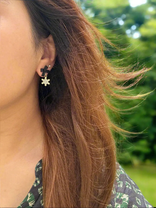 Black Bow & Snowflake Crystal Earrings - The Last One